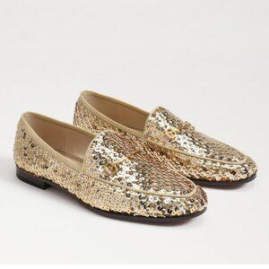 SAM EDELMAN Loraine Bit Loafer in Gold Sequin Size 8.5 NEW w/ box